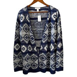 Christopher & Banks NEW Aztec Southwestern Open Front Cardigan Sweater Size L